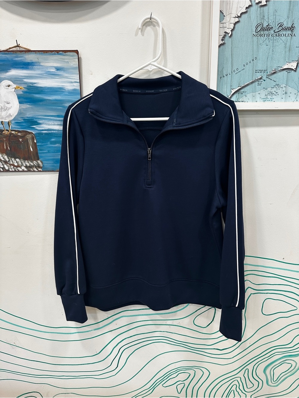 Reebok Navy Half-Zip Jacket with White Sleeve Piping